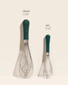 The GIR Ultimate & Mini Whisk with dimensions on a grey background.