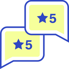 Illustration of 2 Speech bubbles with 5 stars on them representing 5 - star reviews. 