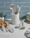 10 Piece Silicone Kitchen Utensil Set including ladle, whisk, spatula, spoonula, and more in blue.